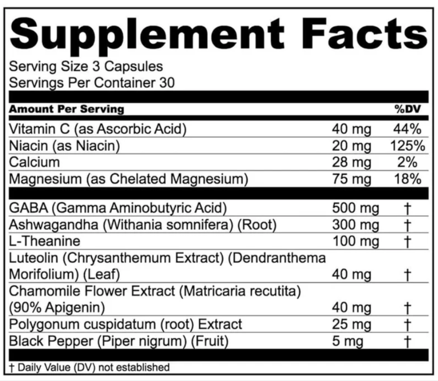 Levium Supplement Facts