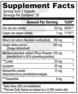 Vision 20 supplement facts